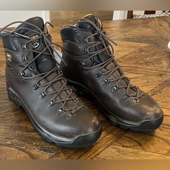 Asolo Brown Leather Hiking Boots w/Lace Hooks Heavy Duty Waterproof Size 13